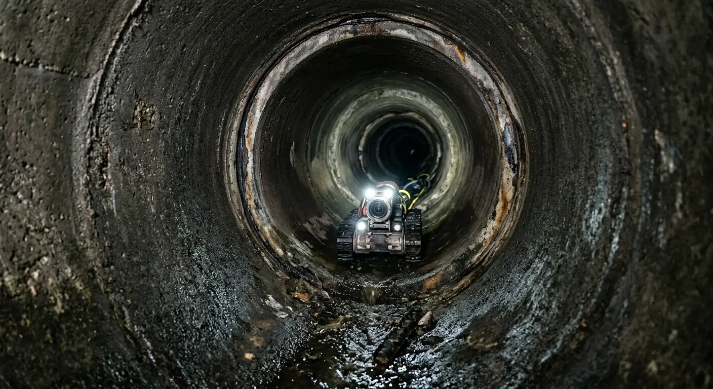 Robotic sewer camera inspecting pipe interior for Drain Snake Service in Morehead City